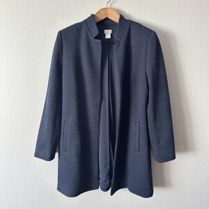 Chico's Size 2 Boyfriend Blazer Knit Ottoman Textured Jacket Navy Size Large NEW